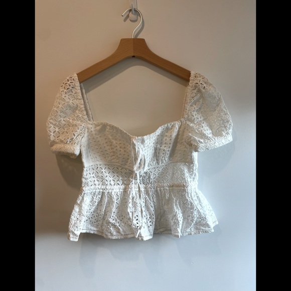 2022 Self Portrait Cotton Broderie Peplum Top - Picture 3 of 9